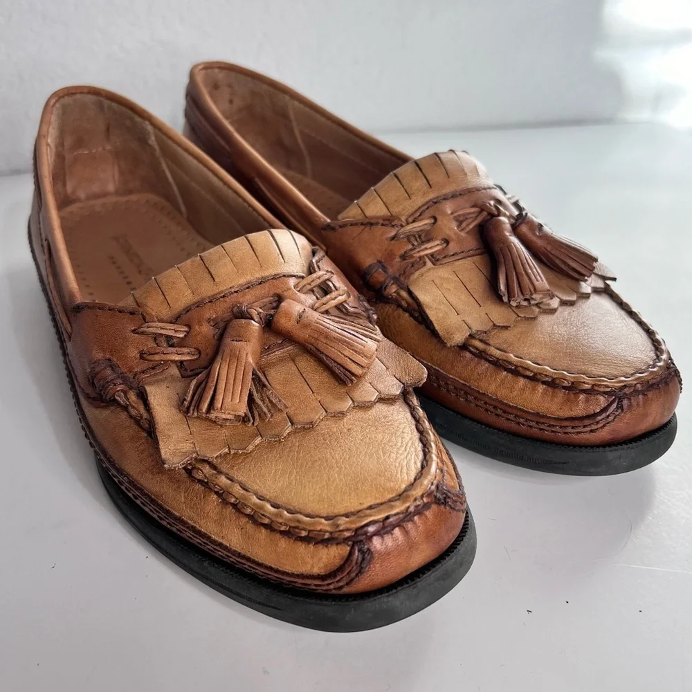 Johnston & Murphy Brown Tan Leather Loafers Slip On Size 8
